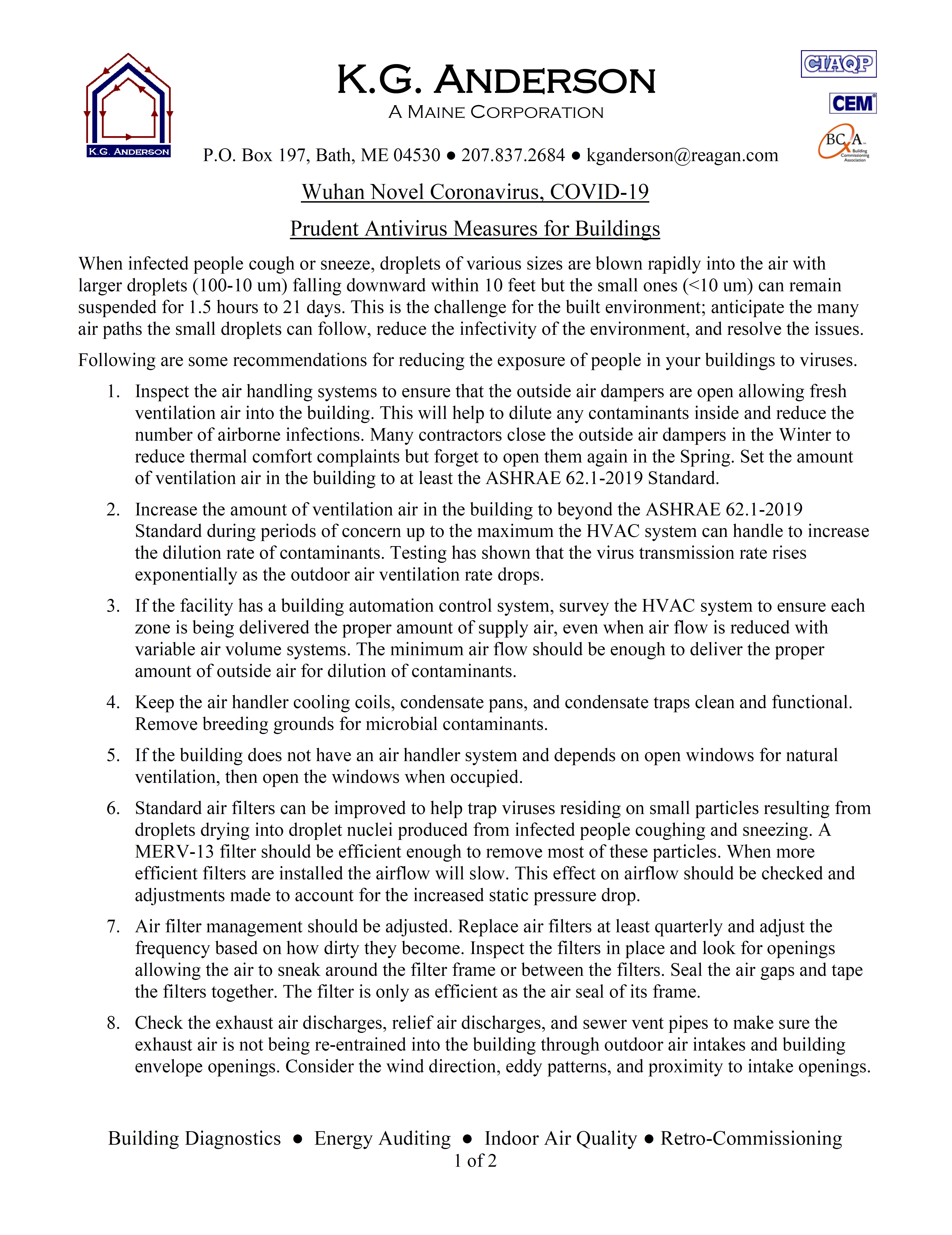 Practical Building Recommendations to Reduce Viral Transmission - 3-21-20